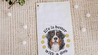 life is better with dogs golf towel Christmas gifts for golfers, golf stocking stuffers, Bernese mountain dog gift for him, golf bag towel