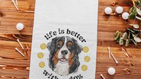 life is better with dogs golf towel Christmas gifts for golfers, golf stocking stuffers, Bernese mountain dog gift for him, golf bag towel