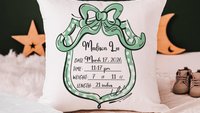 custom birth stats pillow for nursery chair, personalized baby keepsake gifts, infant boy baby stats gift, first time mom gift sentimental