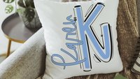 personalized name throw pillow little girl bed decor, Columbia blue initial pillows for girls, Carolina blue decor, secret Santa gifts for
