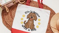 life is better with dogs labradoodle tote bag for women, cute Mothers day gifts from dog, reusable shopping bag, labradoodle gifts