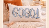 custom zip code pillow lumbar decorative bed pillow cover cute dorm pillows for girls, moving gift for daughter, purple school spirit decor
