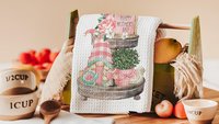 mint green pink gnome kitchen towels for Mom, blush pink floral hand towels for gifting, Mothers day gift for friend, Mothering Sunday gifts