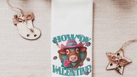 cowgirl Valentines hand towels for besties, cute cow gifts for cow lovers, funny kitchen towels for couples, Howdy Valentines day gifts for