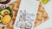 Easter wishes and bunny kisses Easter kitchen towels for Mom, floral Easter bunny butt decorative hand towels for guest bath, cute Easter