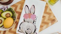happy Easter kitchen towels for friends, pink coquette Easter bunny floral kitchen decor, Easter basket stuffers for women, whimsical Easter