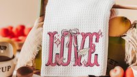 love coquette kitchen towel for Valentines day gifts for girlfriend, preppy Valentines kitchen decor, Galentines day gifts for friends, best