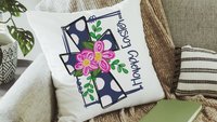 floral Easter cross Easter throw pillow covers 18x18, Christian Easter decor gift, navy blue polka dot Happy Easter decorative pillows for