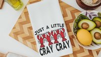 just a little cray cray funny kitchen towels for women, foodie gifts cute crawfish hand towels for besties, crawfish boil party decor, Cajun