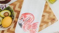 watercolor flamingo kitchen towel beachy kitchen decor, pink flamingo hand towels for bathroom, flamingo gifts for her, coastal decor coral