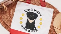 life is better with a dog labrador retriever tote bags for dog lovers, black lab totes for women, black labrador mom gift, cute dog gifts