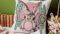hip hop Easter bunny kitchen towels for gifts, bubblegum bunny Easter throw pillows for kids, cute Easter kitchen decor, Easter hostess gift