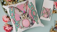 hip hop Easter bunny kitchen towels for gifts, bubblegum bunny Easter throw pillows for kids, cute Easter kitchen decor, Easter hostess gift