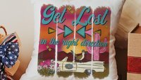 Get lost in the right direction inspirational throw pillows for couch, summer road trip RV decorations for inside, glamping bachelorette