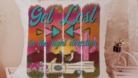 Get lost in the right direction inspirational throw pillows for couch, summer road trip RV decorations for inside, glamping bachelorette