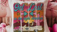 Get lost in the right direction inspirational throw pillows for couch, summer road trip RV decorations for inside, glamping bachelorette
