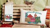custom main street Valentine throw pillows 12 x 20, personalized small town big heart tea towel for couples, zip code home gift for in laws