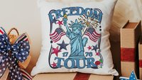 Freedom tour throw pillows for porch, Americana decor with red floral 4th of July home decor, patriotic gifts for women, military gifts