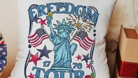 Freedom tour throw pillows for porch, Americana decor with red floral 4th of July home decor, patriotic gifts for women, military gifts
