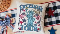 Freedom tour throw pillows for porch, Americana decor with red floral 4th of July home decor, patriotic gifts for women, military gifts