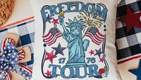Freedom tour throw pillows for porch, Americana decor with red floral 4th of July home decor, patriotic gifts for women, military gifts