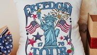 Freedom tour throw pillows for porch, Americana decor with red floral 4th of July home decor, patriotic gifts for women, military gifts