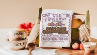 God has a way loaves and fish Christian kitchen towels for Mom, pink bow coquette hand towel for guest bathroom, Bible verse kitchen decor