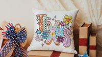 floral Texas throw pillows for couch colorful decorative pillows for sofa, whimsical home decor gift dorm decor, Texas gifts for house, TX