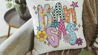 colorful Kansas throw pillows for couch bright Kansas college dorm decor for girls, hippie flower decorative pillows for sofa, Kansas gifts