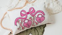 pink bow Valentines coquette lumbar throw pillows for couch, xoxo Valentines kitchen towels for bride, key to my heart decorative pillows