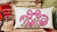pink bow Valentines coquette lumbar throw pillows for couch, xoxo Valentines kitchen towels for bride, key to my heart decorative pillows