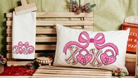 pink bow Valentines coquette lumbar throw pillows for couch, xoxo Valentines kitchen towels for bride, key to my heart decorative pillows