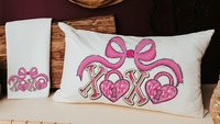 pink bow Valentines coquette lumbar throw pillows for couch, xoxo Valentines kitchen towels for bride, key to my heart decorative pillows
