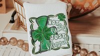 not lucky simply blessed shamrock cross kitchen towel for friends, Christian St Patricks Day decorations, Irish gifts for her, St Pattys Day