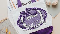 personalized powderpuff football tote bag with name, purple school pride cheer gifts for girls, back to school gifts for teenage girls, cute