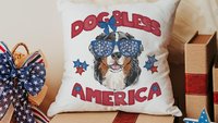 dog bless America 4th of July throw pillows for guest room, red white and blue patriotic dog gift for owner, Bernese mountain dog decor for