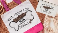 personalized will train for kibble dog treat bag, dog mom wristlet with strap, dog training accessories, dog lover gifts for women, zipper