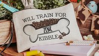 personalized will train for kibble dog name totes for women, dog mom tote bag for her, agility dog training accessories, dog lover gifts for