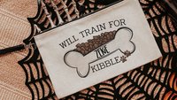 personalized will train for kibble dog treat bag, dog mom wristlet with strap, dog training accessories, dog lover gifts for women, zipper