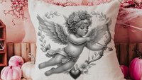 vintage cupid Valentines throw pillow covers 18x18, Galentines day gifts for friends, Valentines day decorative pillows for couch dorm decor