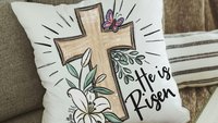 he is risen Easter cross Easter throw pillow covers 18x18, Matthew 28:6 Christian Easter decor gift, religious decorative pillows for couch