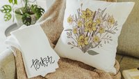daffodil flower throw pillows for couch floral decorative pillows for bed, March birth flower gifts for mom, March kitchen towels for gifts