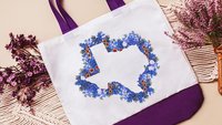floral Texas tote bag for books, Texas state flower bluebonnet gifts for women, reusable shopping bags, moving to Texas gifts for her, best