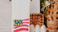 floral American flag kitchen towels, patriotic kitchen decor, 4th of July bridal shower gifts for bride, USA gifts, Independence day home