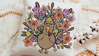 cute turkey throw pillows for fall floral accent pillows for living room, whimsical Thanksgiving decor home decor for family room, girly