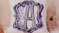 Personalized initial throw pillow for couch purple gingham decorative pillows for girls, purple home decor gift dorm decor, name pillow