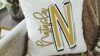 Personalized vegas gold pillow with name on it, new home gifts for girls, teenage girl gifts, tween girl bedroom decor, initial pillow for