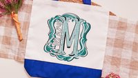 personalized initial tote bag for bridesmaids, carolina blue school spirit accessories, custom name tote bag for girls, best gifts for her