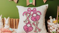xoxo Valentines throw pillow covers 18x18, Valentines coquette kitchen towels for gifts, key to my heart decorative pillows for couch, V day