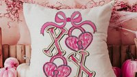 xoxo Valentines throw pillow covers 18x18, Valentines coquette kitchen towels for gifts, key to my heart decorative pillows for couch, V day